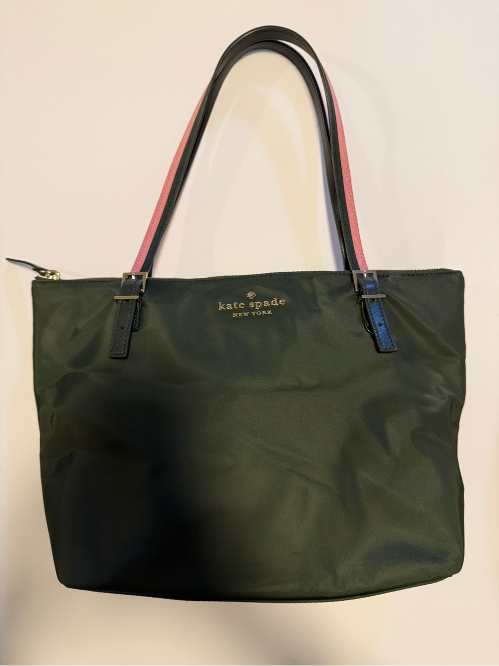 kate spade Green Tote with Pink-Trim Handles